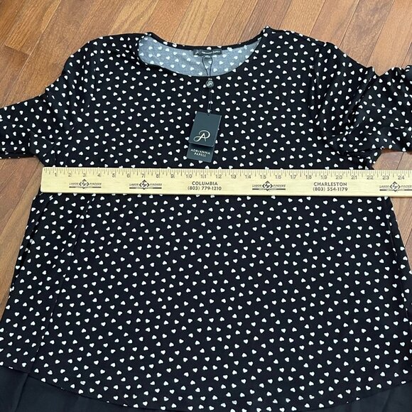 New Adrianna Papell Plus Black and Ivory Heart Print Blouse Size 3X - Picture 12 of 16